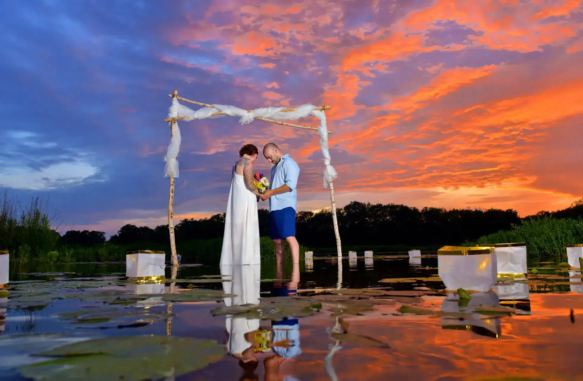 Candid outdoor ceremony at sunset in Michigan