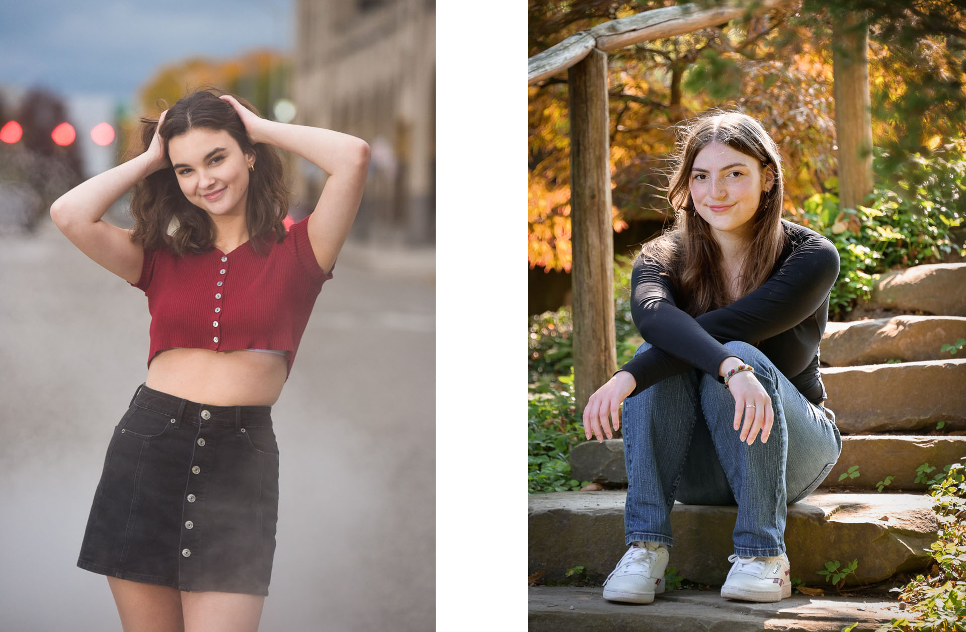 Two different Oakland County senior girls have their pictures taken around Oakland County, Michigan.
